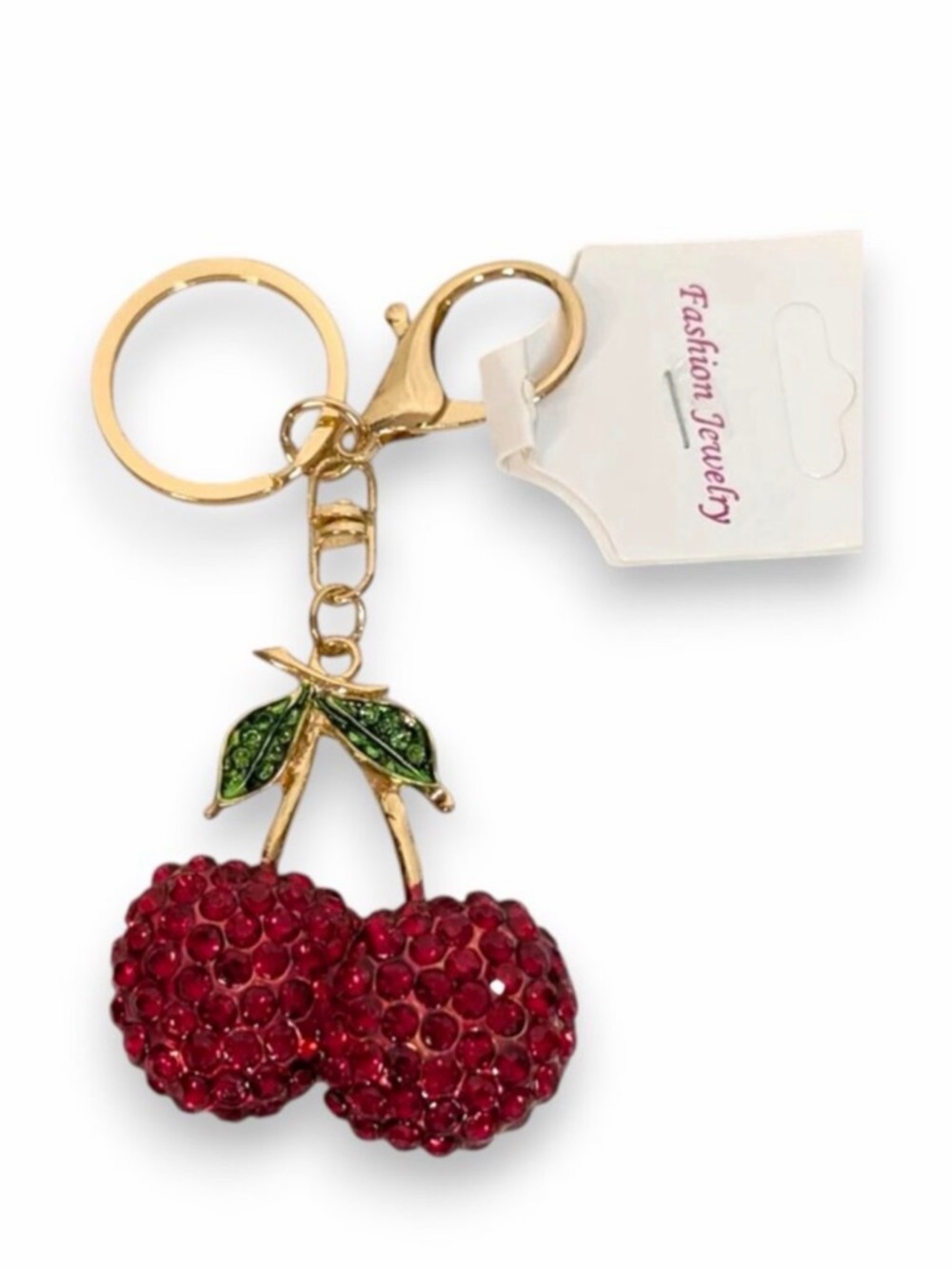 Cherry Rhinestone Keychain Red Crystal Bag Charm